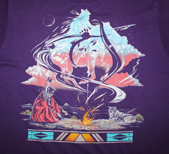 1991 Native American vintage t-shirt purple Scree… - image 5