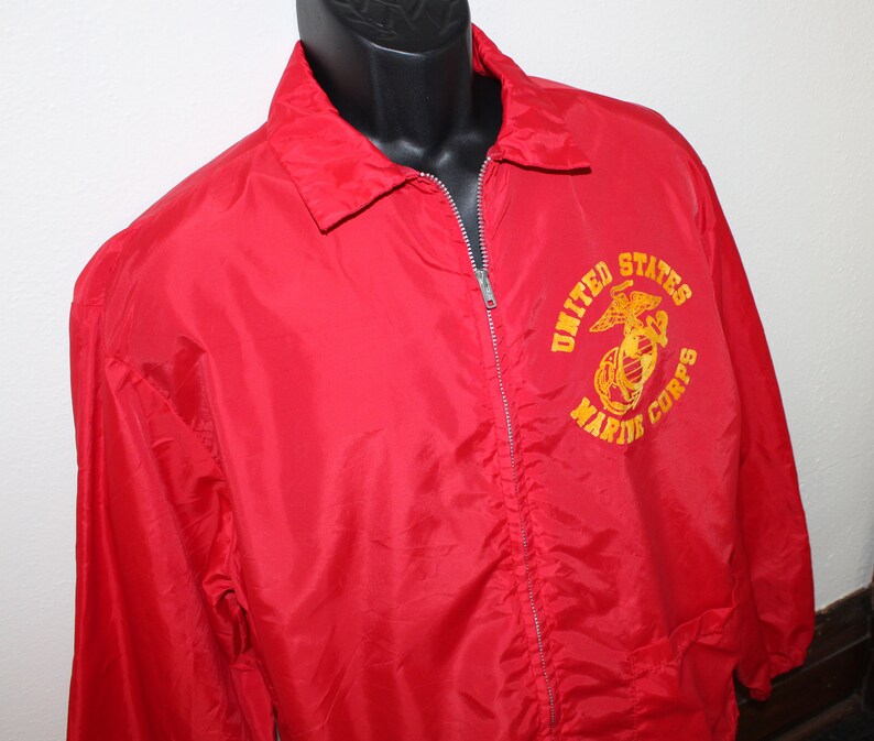 70s United States Marine Corps Vintage Windbreaker Jacket Red US