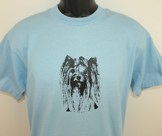 ヨーキー ヨークシャーテリア ヴィンテージ Tシャツ ライトブルー 80 