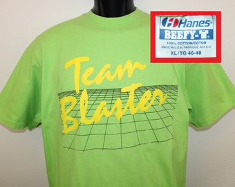 Team Blaster vintage t-shirt fluorescent green Hanes Beefy-T 80s 90s cotton