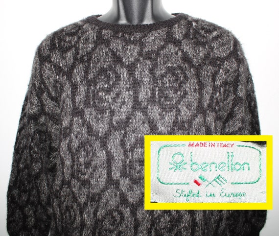 Benetton Italian mohair blend sweater black gray … - image 1