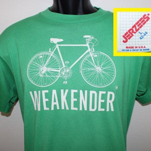 Weakender bicycle vintage t-shirt green Jerzees double-sided graphic 80s 90s soft thin stretchy cotton poly