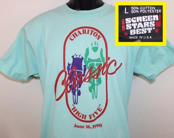 Chariton Classic vintage t-shirt teal turquoise Screen Stars Best Iowa bike ride 90s 1990 cotton poly cycling