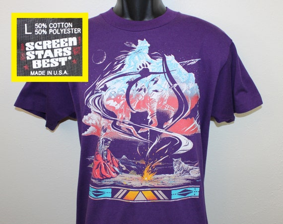 1991 Native American vintage t-shirt purple Scree… - image 1