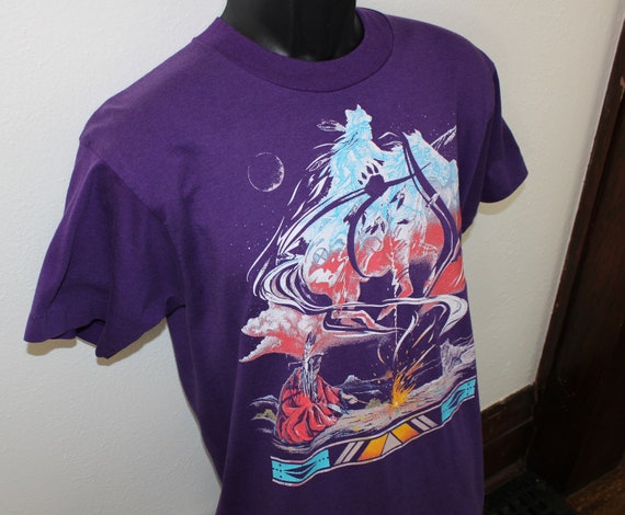 1991 Native American vintage t-shirt purple Scree… - image 4