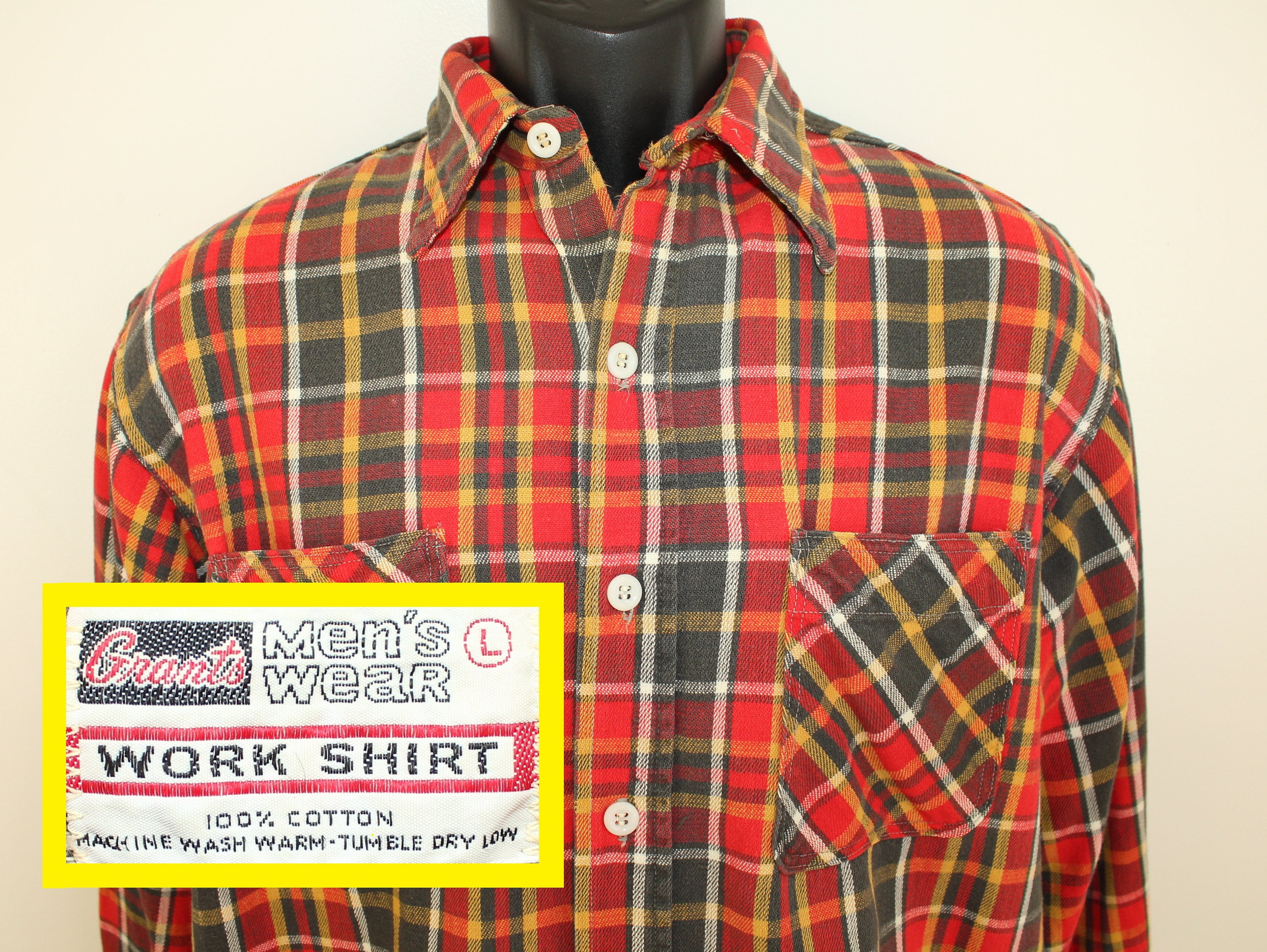 Grants Mens Wear Work Shirt Vintage 