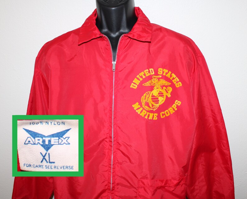 70s United States Marine Corps Vintage Windbreaker Jacket Red US