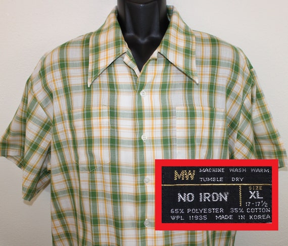 70s JCPenney vintage plaid shirt short-sleeve gre… - image 1