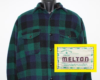 50s 60s Melton Wintermaster vintage heavy wool flannel shirt jacket green collared button front