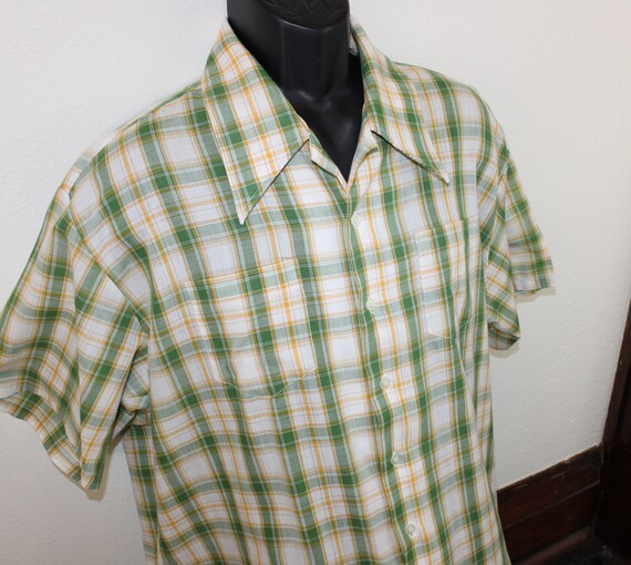 70s JCPenney vintage plaid shirt short-sleeve gre… - image 4