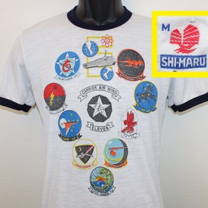 70s 80s Carrier Air Wing Eleven vintage ringer tee t-shirt white US Navy aircraft carrier USS Theodore Roosevelt