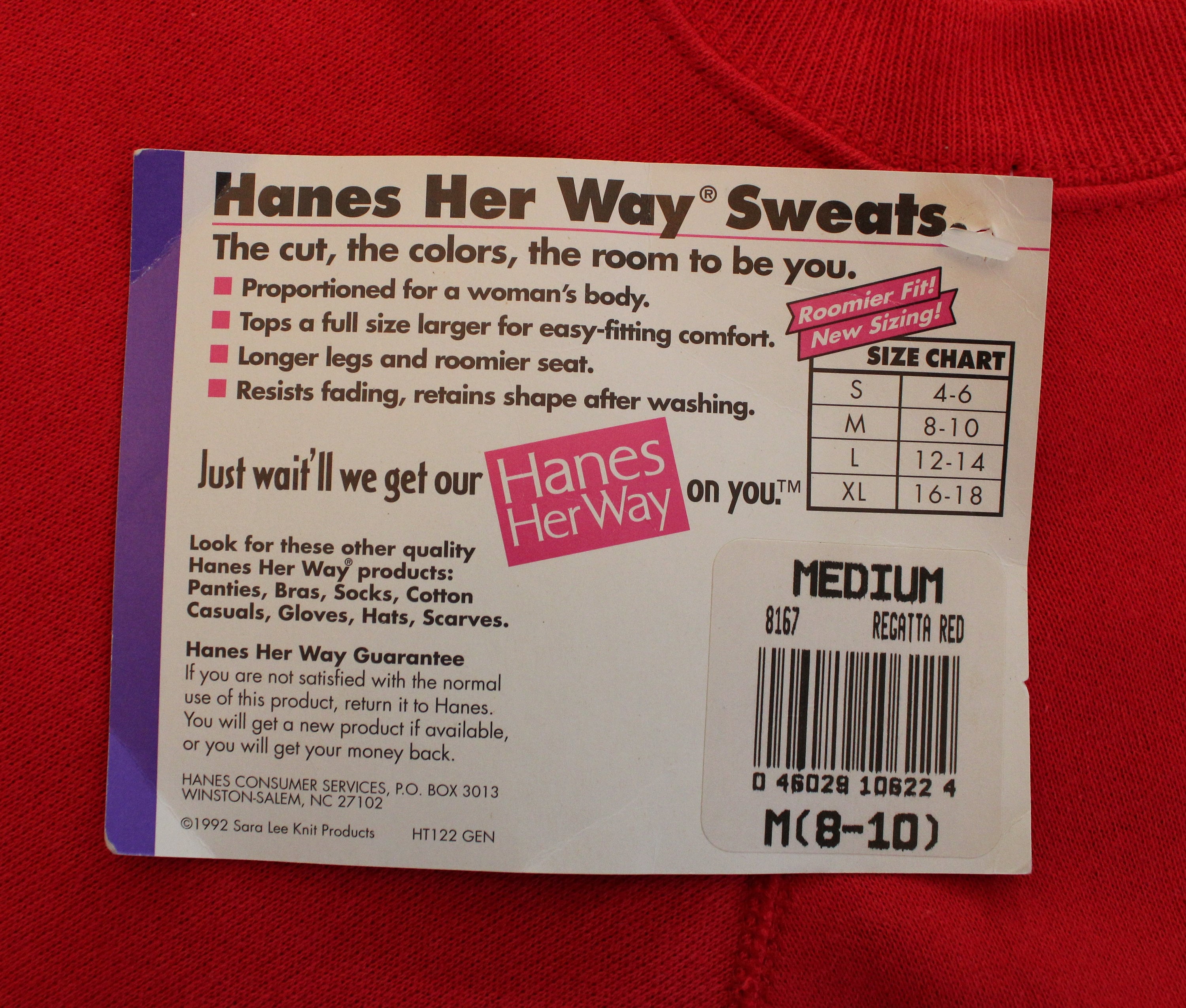 NOS Deadstock Hanes Her Way Vintage Sweatshirt Red Soft 80s 90s