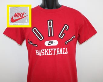 80s 90s Nike Force Basketball vintage t-shirt red cotton grey label tag swoosh air nba jordan