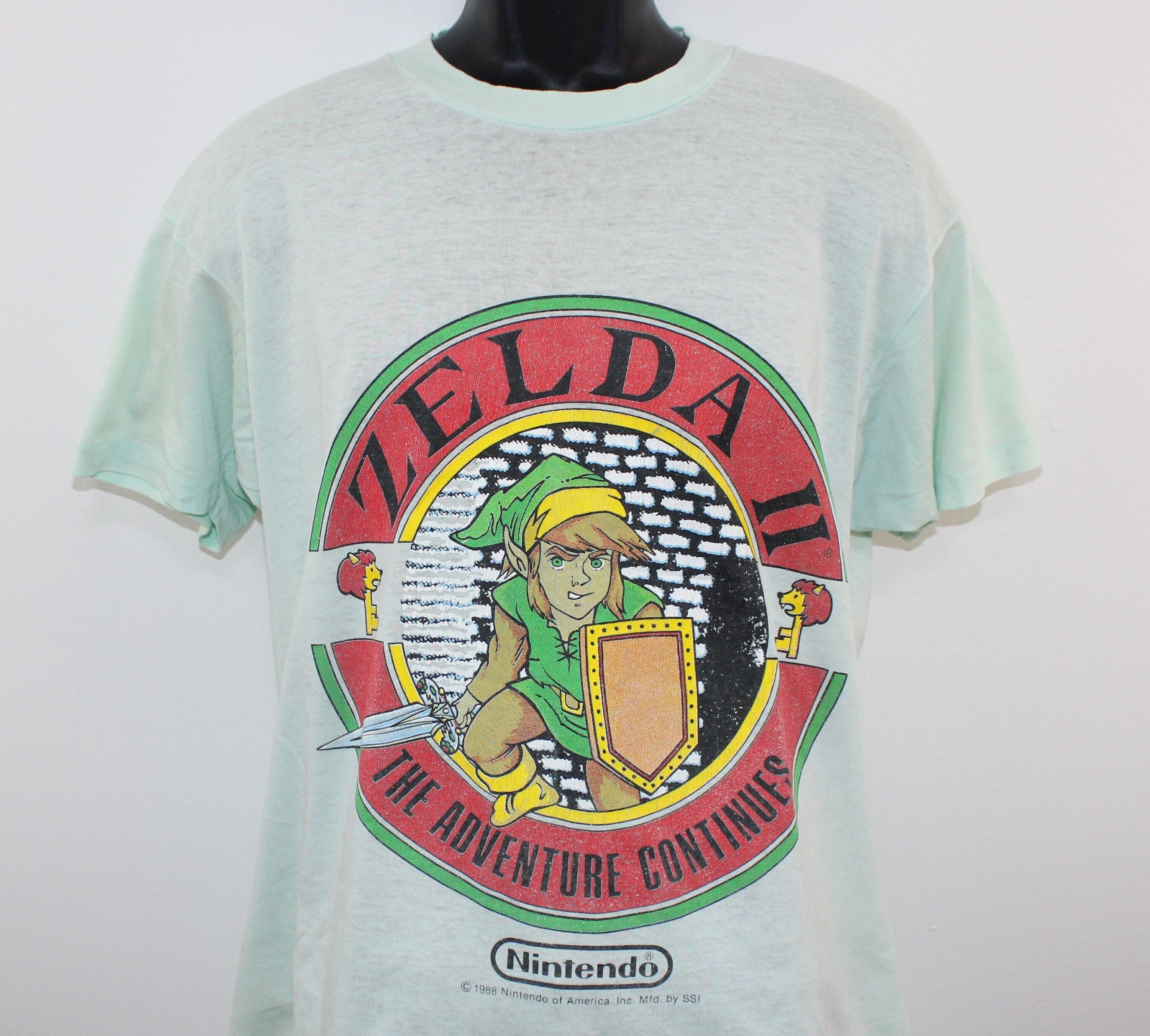 80s 1988 Zelda II Nintendo Vintage T-shirt Light Green Paper Thin