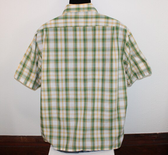 70s JCPenney vintage plaid shirt short-sleeve gre… - image 3