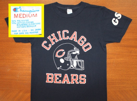 PreserveVintage Chicago Bears GSH Vintage T-Shirt S/M Navy Blue NFL Football Champion Brand 80s Cotton Poly