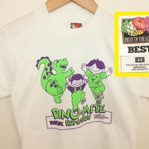 Dinosaur Muscular Dystrophy Association vintage youth t-shirt white 90s MDA Dino-Mite Hop-A-Thon
