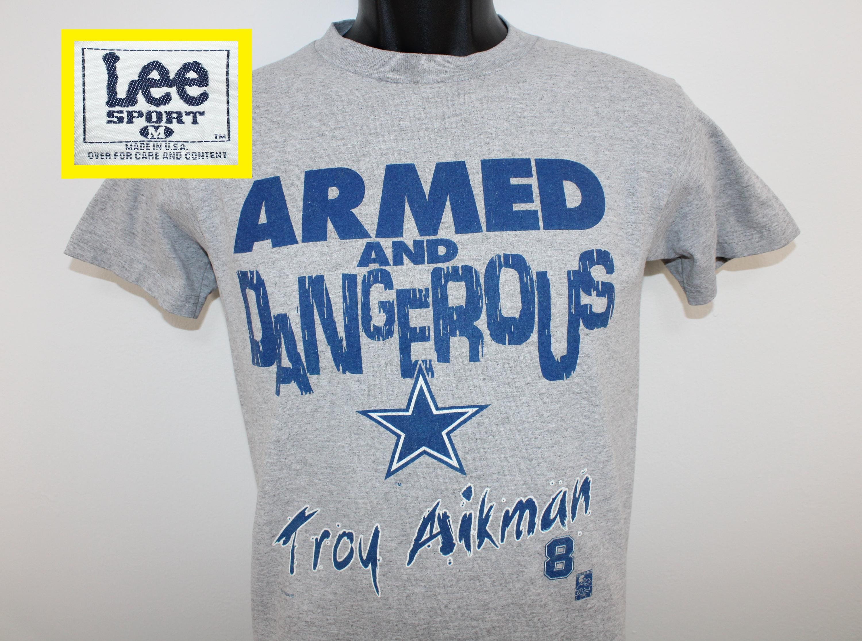 90s Troy Aikman Dallas Cowboys vintage youth t-shirt gray NFL football Armed and Dangerous quarterback