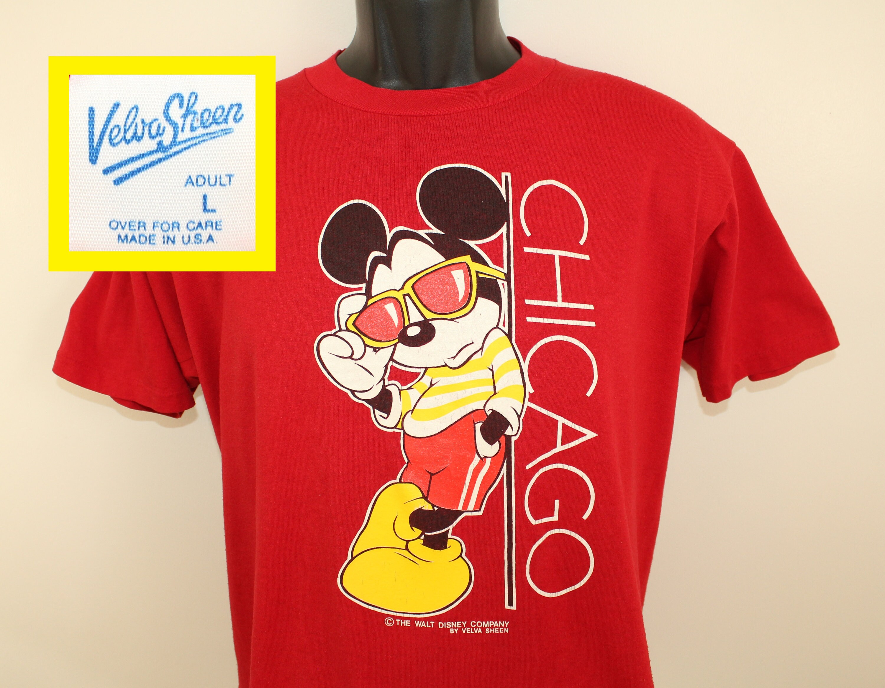 最高 Mickey Mouse Chicago Illinois Vintage T-shirt Red 80s 90s トップス