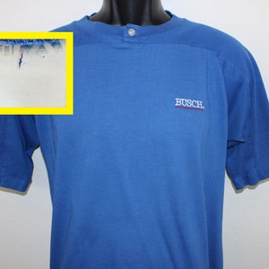 Busch Beer 80s vintage henley tee t-shirt one-button Artex soft thin stretchy embroidered