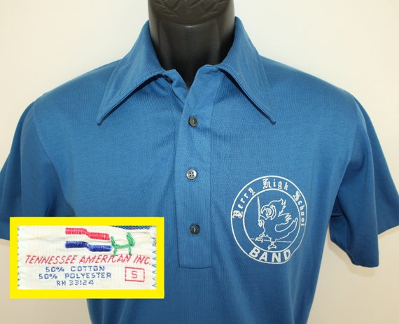 Perry High School Band Vintage Polo Shirt Blue 60s 70s Cotton