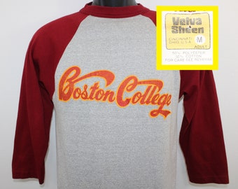80s Boston College vintage raglan tee t-shirt gray maroon Velva Sheen cotton poly soft stretchy