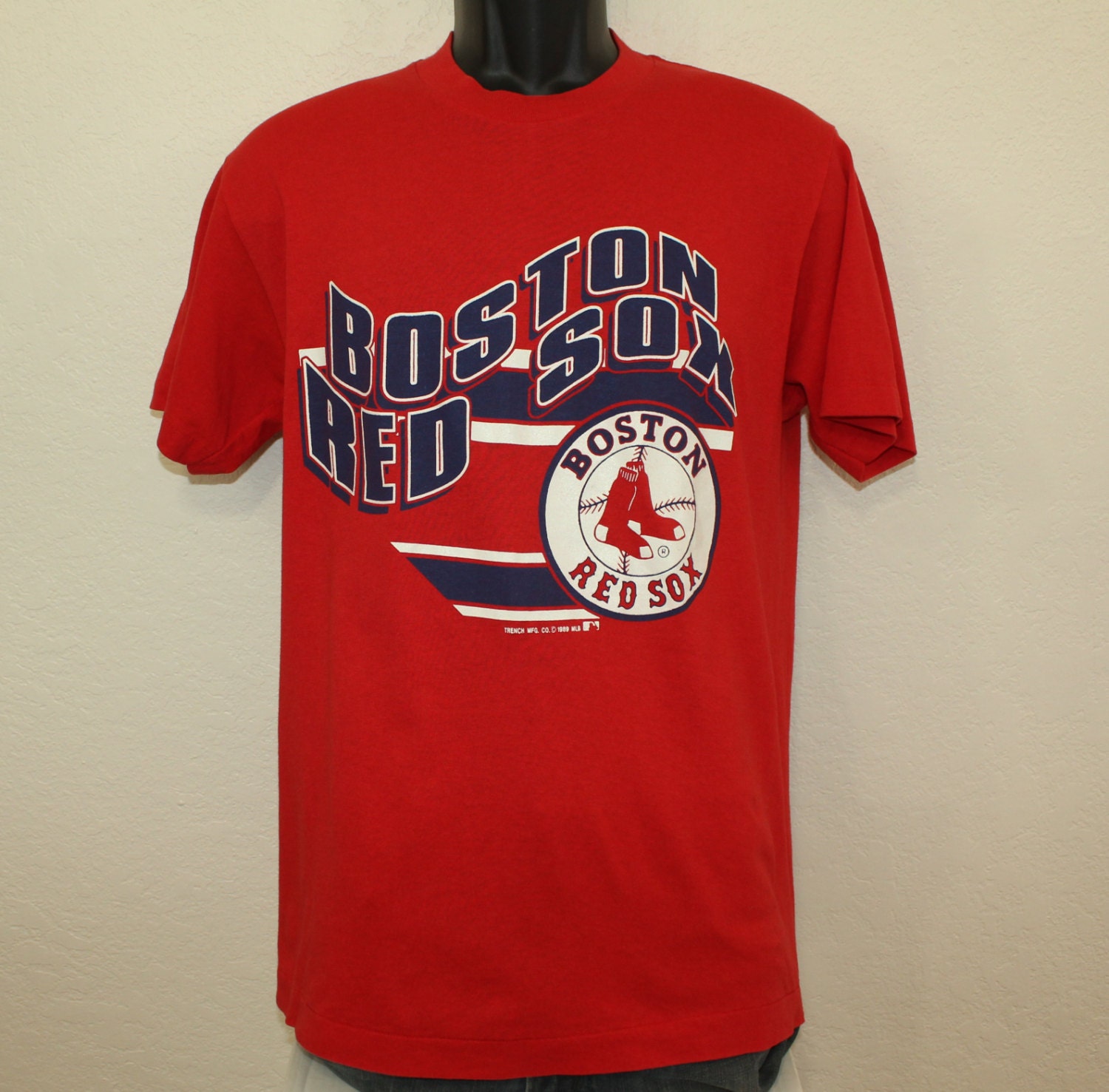 PreserveVintage Boston Red Sox Vintage T-Shirt M Red 80s 1989 Trench MLB Baseball Cotton Polyester