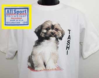 1994 Tashi and Max dogs vintage t-shirt white cotton puppies double-sided