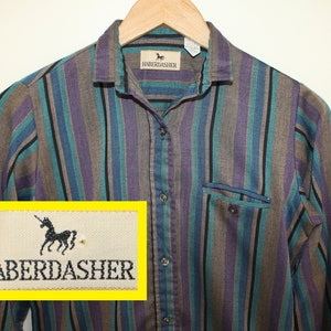 Haberdasher brand vintage striped women’s shirt 70s 80s herringbone collared button-front long-sleeve