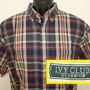 Ivy Club Classics vintage plaid shirt short-sleeve button-down collar 90s cotton polyester