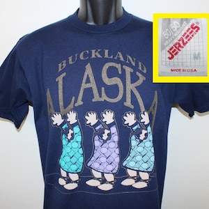 Buckland Alaska Vintage T-Shirt marineblau Jerzees Baumwolle Polyester 90er Jahre Inuit Eskimo bunte Grafik