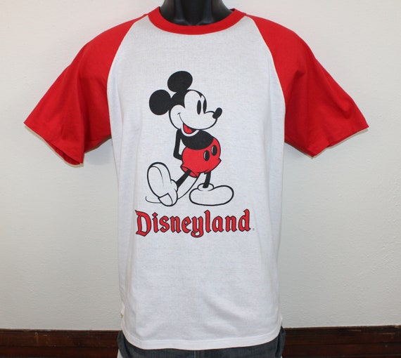 Disney - 80's Disney Vintage Mickey ビッグTシャツ USA製 80s Disneyland Mickey Mouse Vintage T-shirt Red White Soft