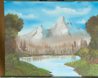 original oil on canvas painting, 16" x 20" made in Canada by me "spring serenity" landscape scenery bob ross style