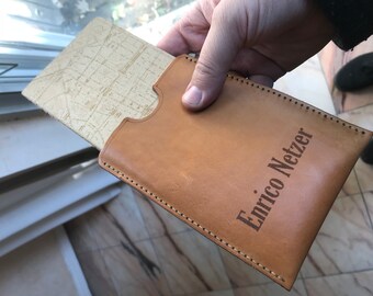 Leather pocket, cover, pouch for field notes, handstiched handcrafted, personalized both sides, notebook holder, perfect gift!