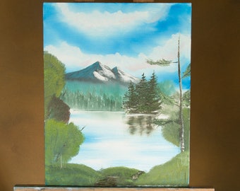 original oil on canvas painting, 16" x 20" made in Canada by me "sleepy summer" landscape scenery bob ross style