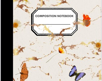 Cahier de composition papillon floral : organisateur de la rentrée, téléchargement numérique 9,75 x 7,5 pouces
