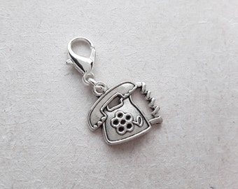 Téléphone Tibetan Silver Clip on Charm avec fermoir à homard, Stitchmarker, Zipper, Planner Charm