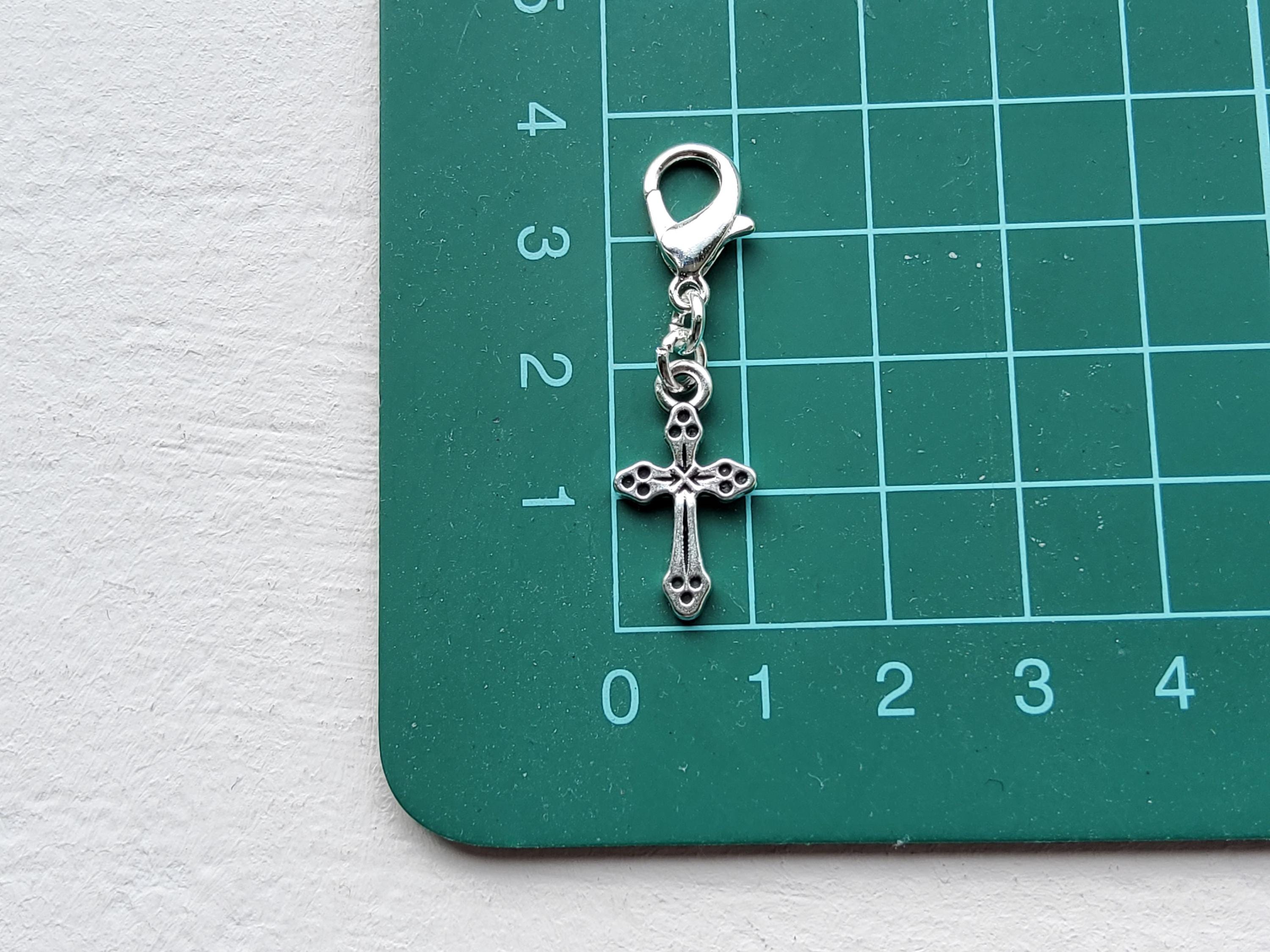 Tibetan Silver Cross Clip on Charm With Lobster Clasp, Zipper