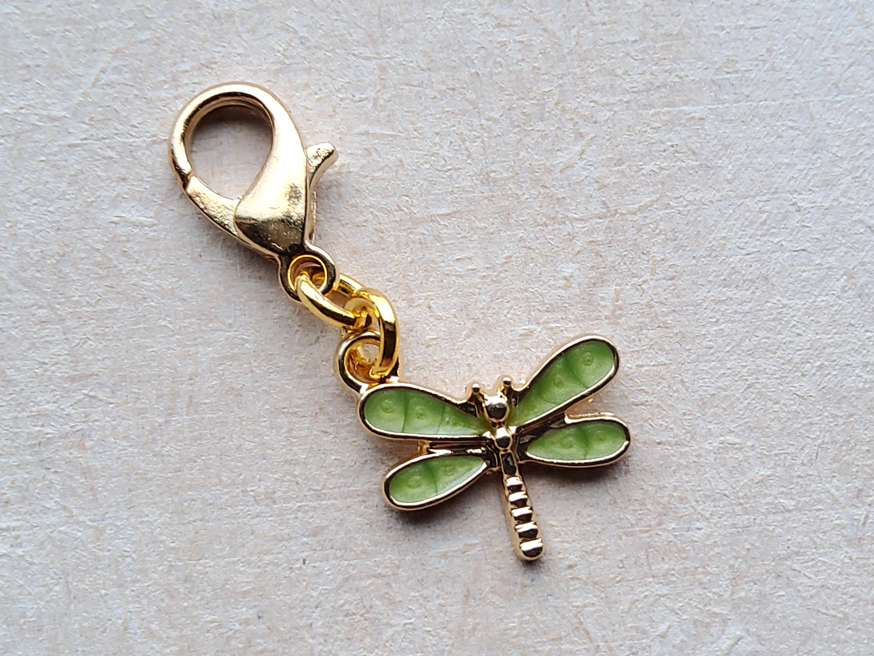 Green Dragonfly Enamel Clip on Charm With Lobster Clasp