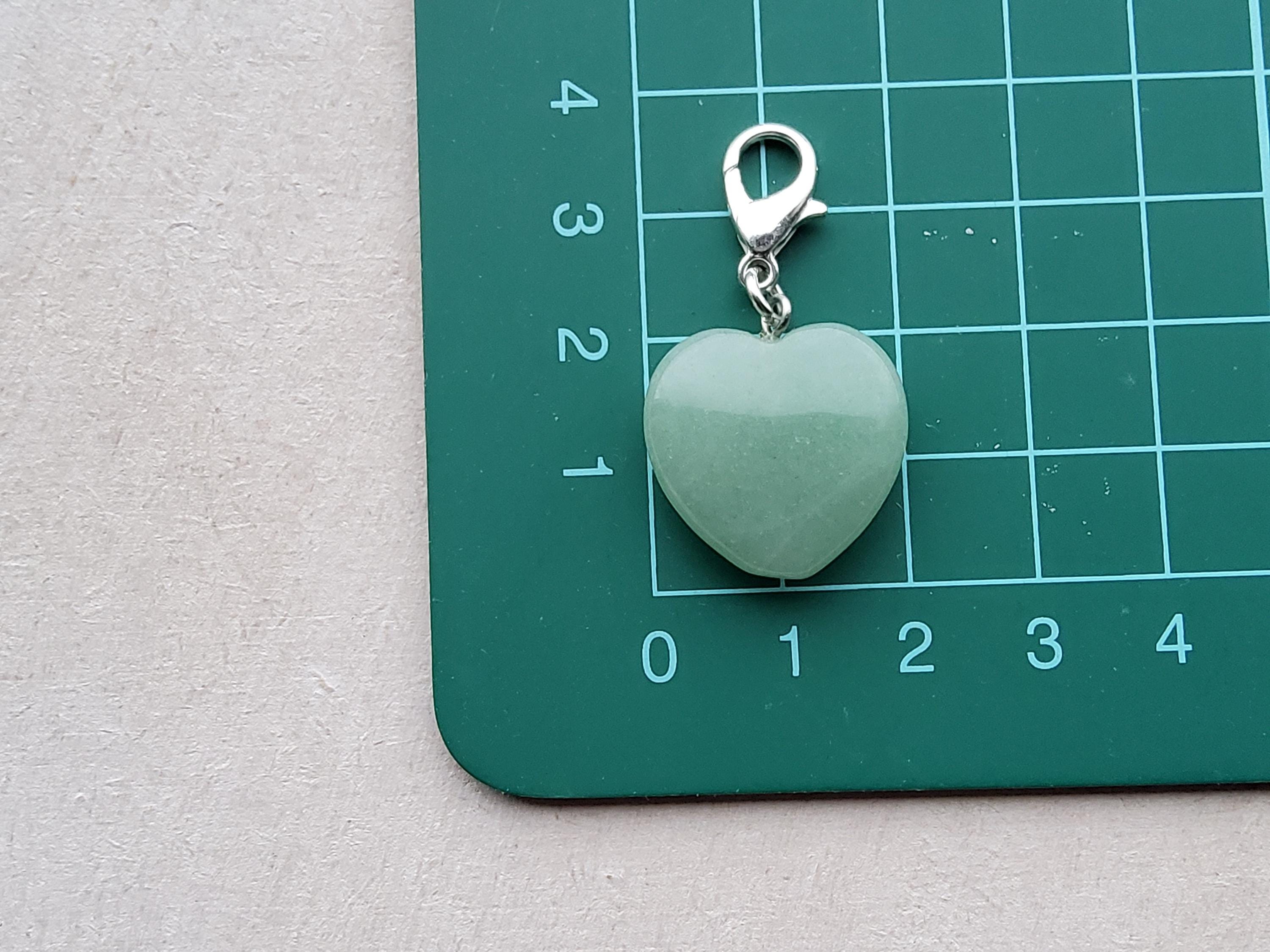 Large Green Aventurine Gemstone Heart Clip on Charm, Silver