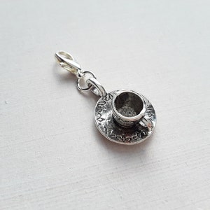 Teacup Tibetan Silver Clip on Charm with Lobster Clasp, Stitchmarker, Zipper, Planner Charm