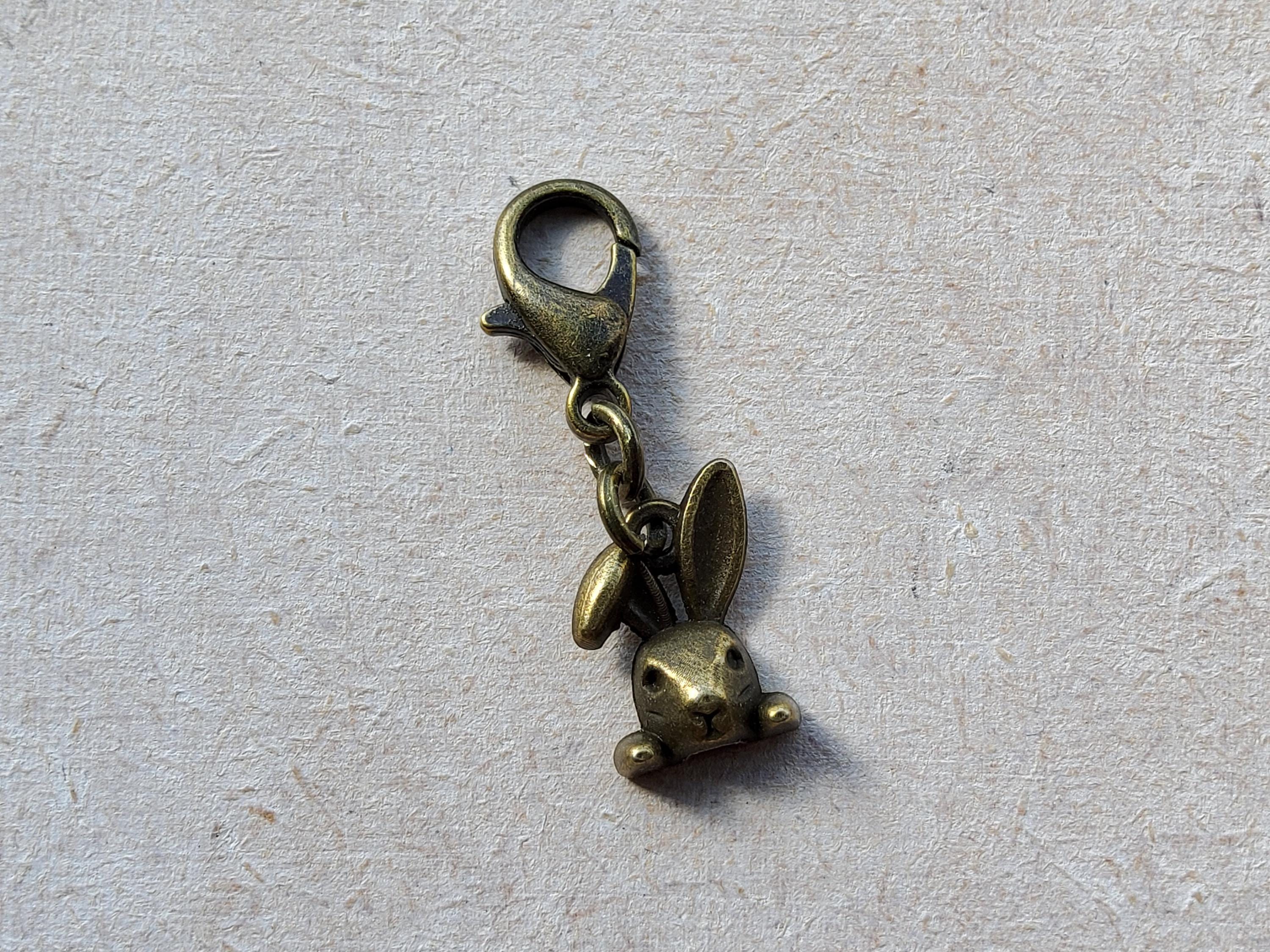 Small Antique Bronze Rabbit Clip on Charm With Lobster Clasp