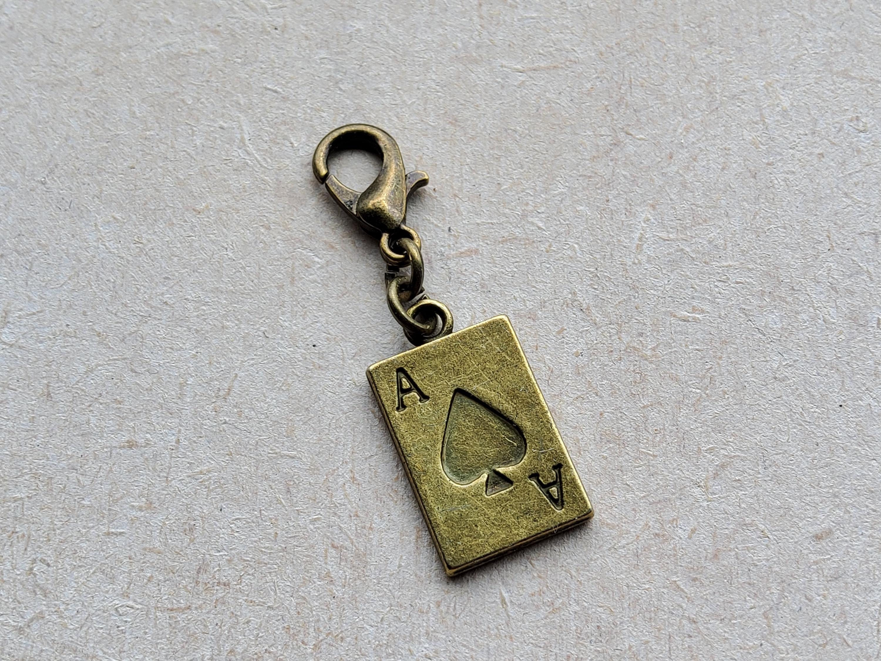 Antique Bronze Playing Card Clip on Charm With Lobster Clasp