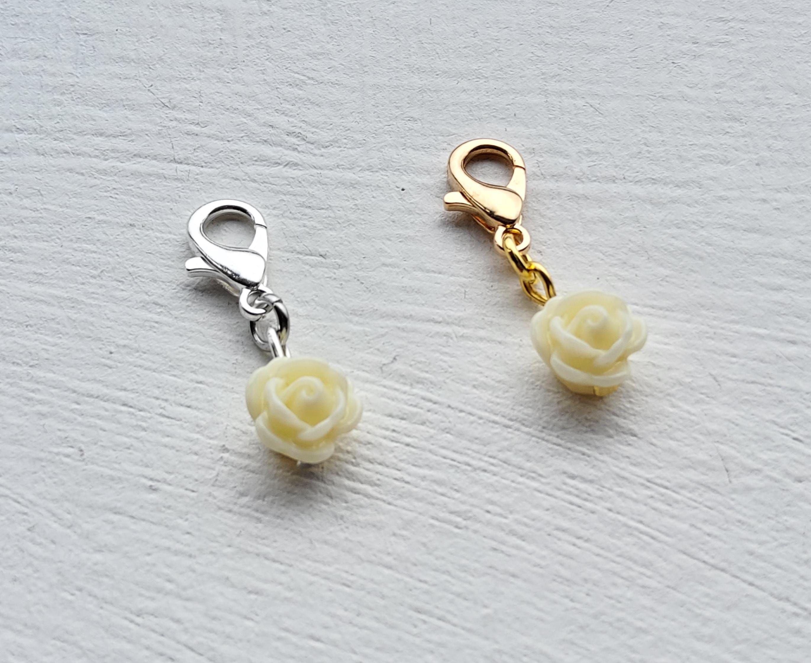 Light Yellow Resin Rose Clip on Charm With Silver Lobster Clasp