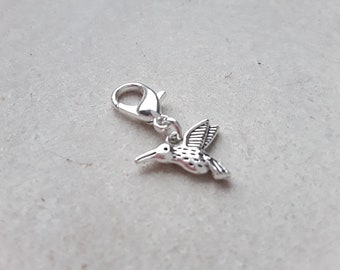 Hummingbird Tibetan Silver Clip on Charm with Lobster Clasp, Stitchmarker, Zipper, Planner Charm