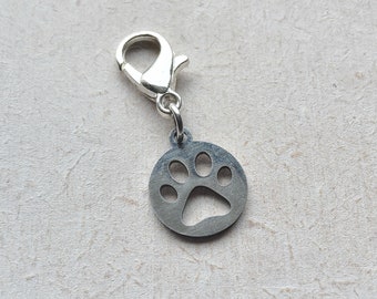 Paw Silver Clip on Charm with Lobster Clasp, Stitchmarker, Zipper, Planner Charm