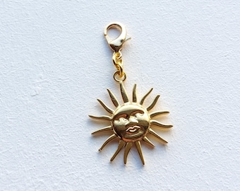 Colgante de clip de sol dorado de acero inoxidable con cierre de langosta, marcador de puntos, cremallera, colgante para agenda