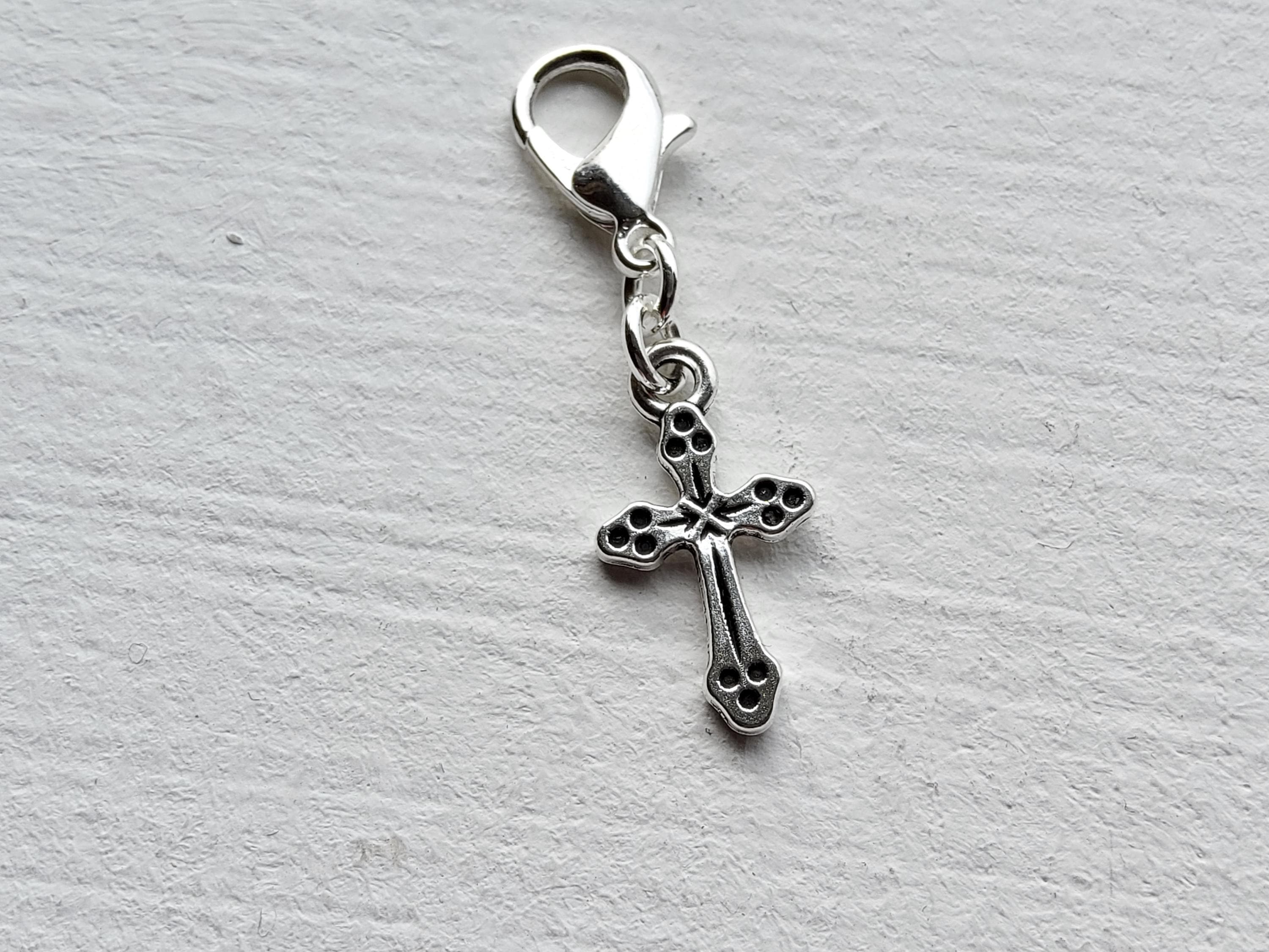 Tibetan Silver Cross Clip on Charm With Lobster Clasp, Zipper