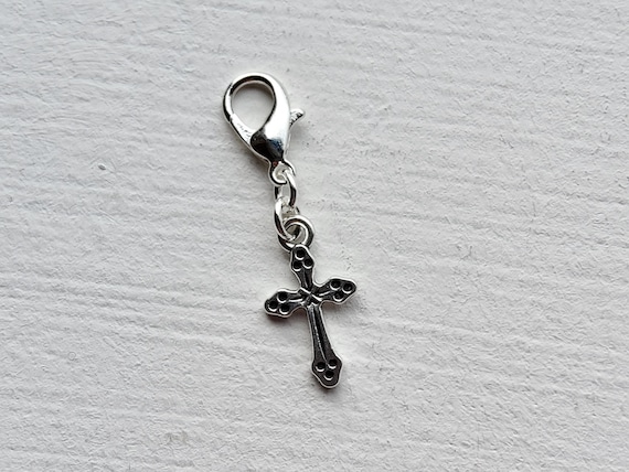 Tibetan Silver Cross Clip on Charm With Lobster Clasp, Zipper