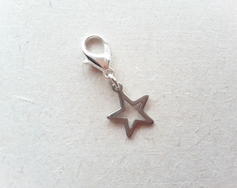 Star Silver Clip on Charm with Lobster Clasp, Stitchmarker, Zipper, Planner Charm